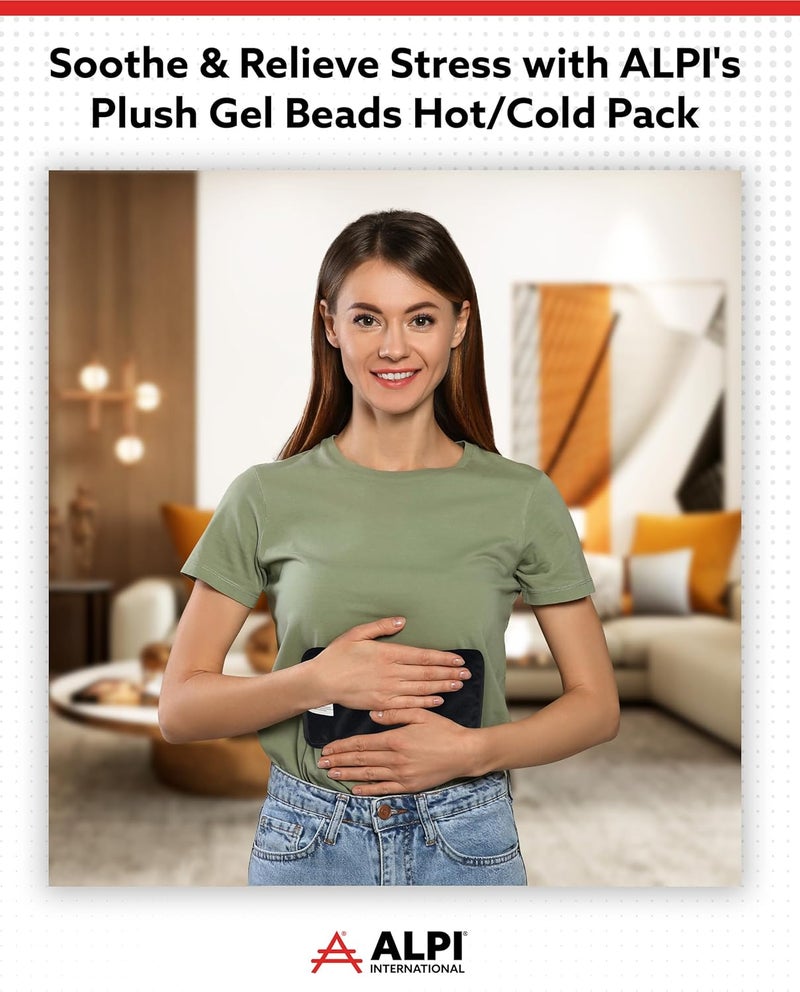 Alpi Rectangle Plush Gel Bead Ice Pack  2 Pack Reusable Ice Packs with Beads for Hot  Cold Therapy  Soft Plush Comfort for Muscle Aches  Relaxation Black - Image 2