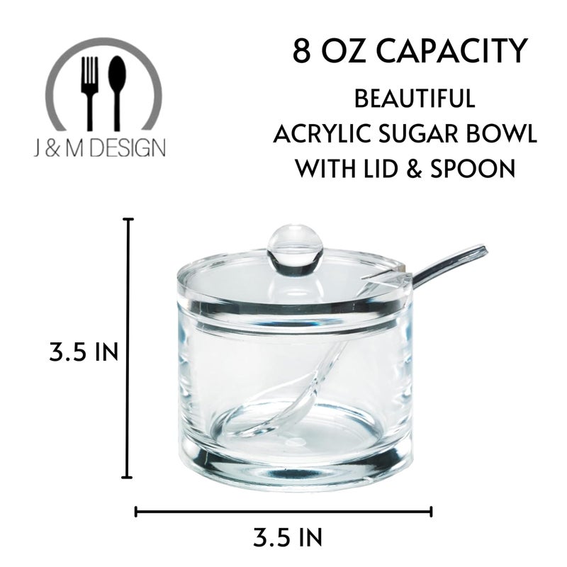 J&M DESIGN Clear Acrylic Sugar Bowl With Lid And Spoon For Coffee Bar Accessories, Cereal Bowls, Tea, Kitchen Countertop Canisters & Baking - 8 oz Container Jar Dispenser Holder - Dishwasher Safe - Image 2