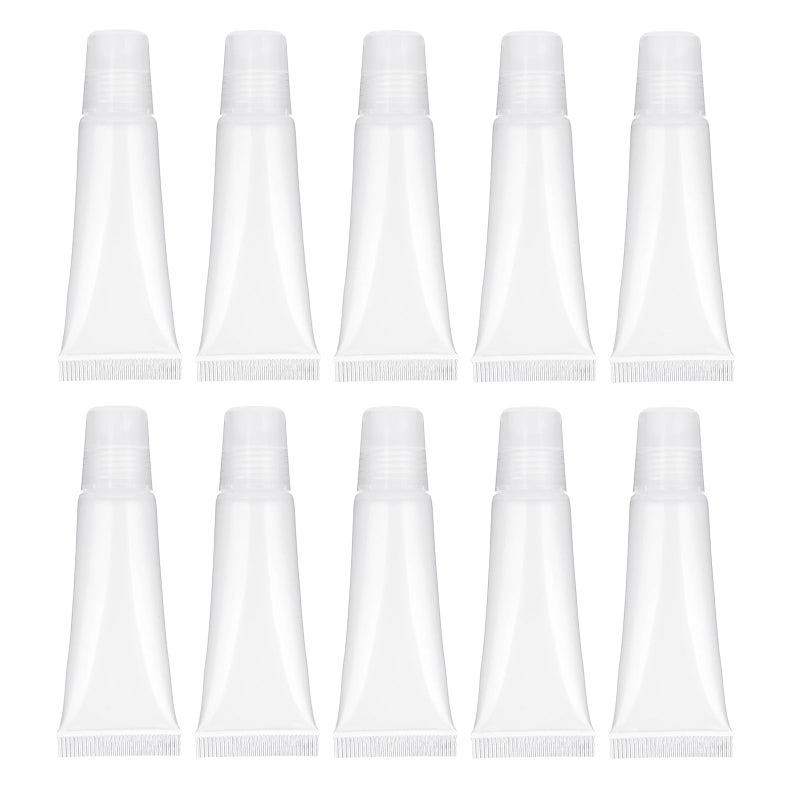 Bruislard 10 Pcs Refillable Travel Toothpaste Tube Empty Lip Gloss Tubes 10ml Clear Lip Balm Containers Refillable Empty Tubes Bottles Balm for Sample Shampoo Makeup Facial Cleanser Lips Gloss - Image 1
