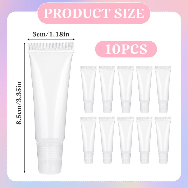 Bruislard 10 Pcs Refillable Travel Toothpaste Tube Empty Lip Gloss Tubes 10ml Clear Lip Balm Containers Refillable Empty Tubes Bottles Balm for Sample Shampoo Makeup Facial Cleanser Lips Gloss - Image 5