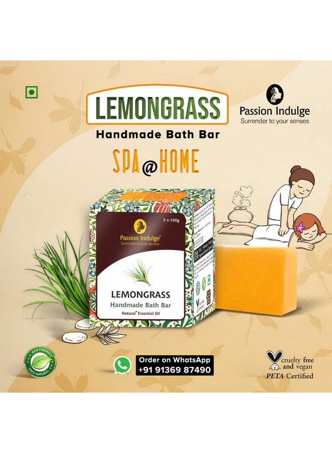 passion indulge Lemongrass Handmade Natural Bath Bar Soap Pack Of 3 - Image 3