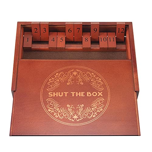 AMEROUS Shut The Box Dice Game，Wooden Board Table Math Game with Lid - 6 Dice - Gift Package - Rules, Classic Board Game for Kids Adults, Family - Image 2