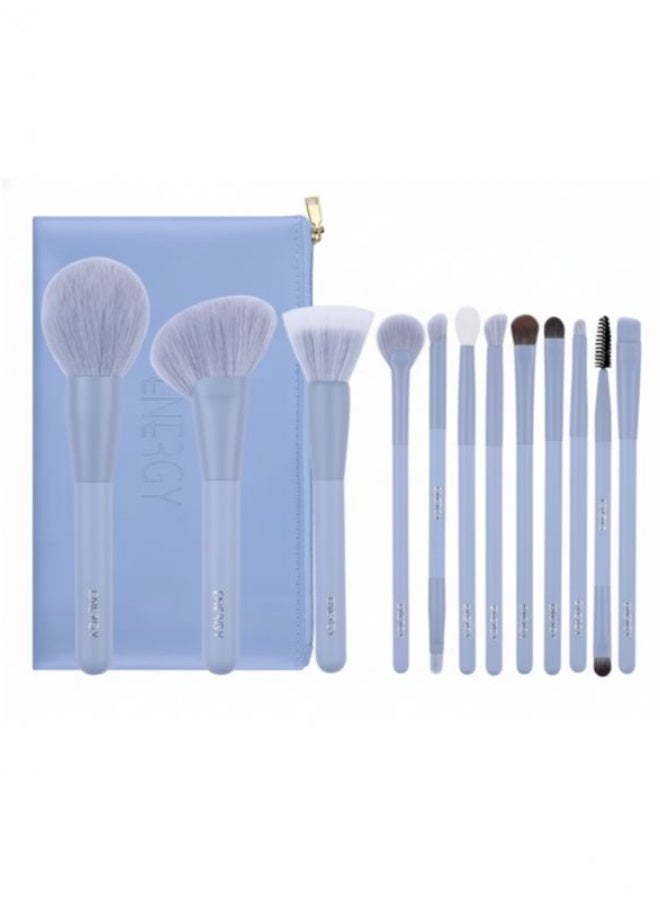 LIGHT BLUE Premium 12-Piece Light Blue Makeup Brush Set with Matching Zippered Storage Bag – Soft Synthetic Bristles, Beginner-Friendly & Perfect for Sensitive Skin - Image 1