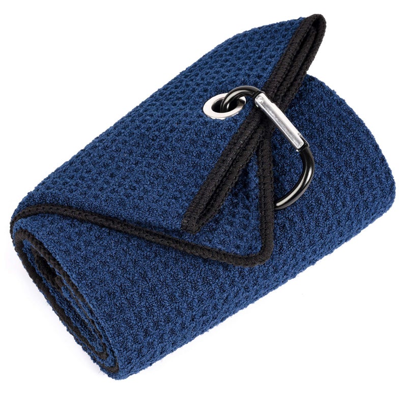 Mile High Life Mile High Life Trifold Golf Towel  Premium Microfiber Fabric  Waffle Pattern  with Heavy Duty Carabiner Clip  Golf Towel for Men and Women NavyGolf Towel