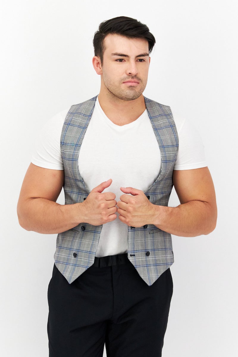 Twisted Tailor سترة مربعة للرجال بقصة عادية، رمادي/أزرق - Image 1