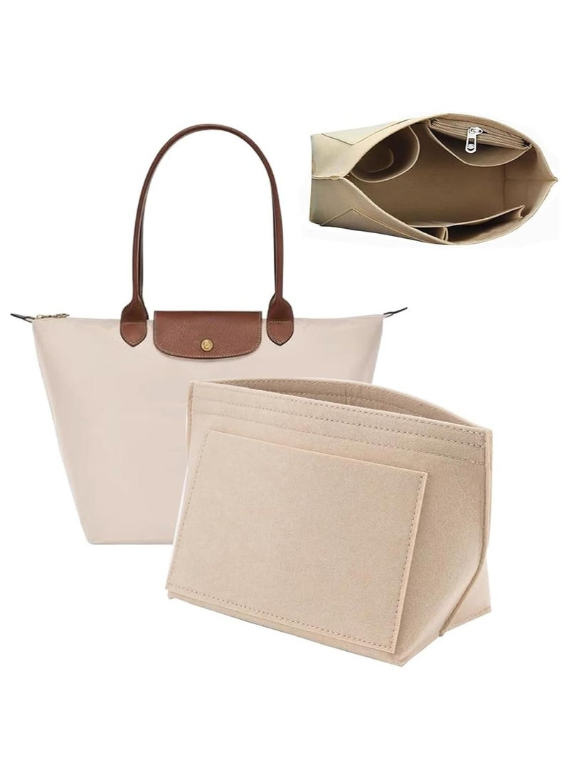 Libra Felt Bag Organizer Insert, Handbag Base Shaper with Zipper (Beige Medium)  - Image 1