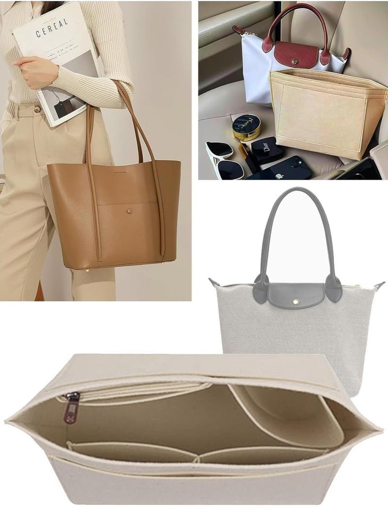 Libra Felt Bag Organizer Insert, Handbag Base Shaper with Zipper (Beige Medium)  - Image 5