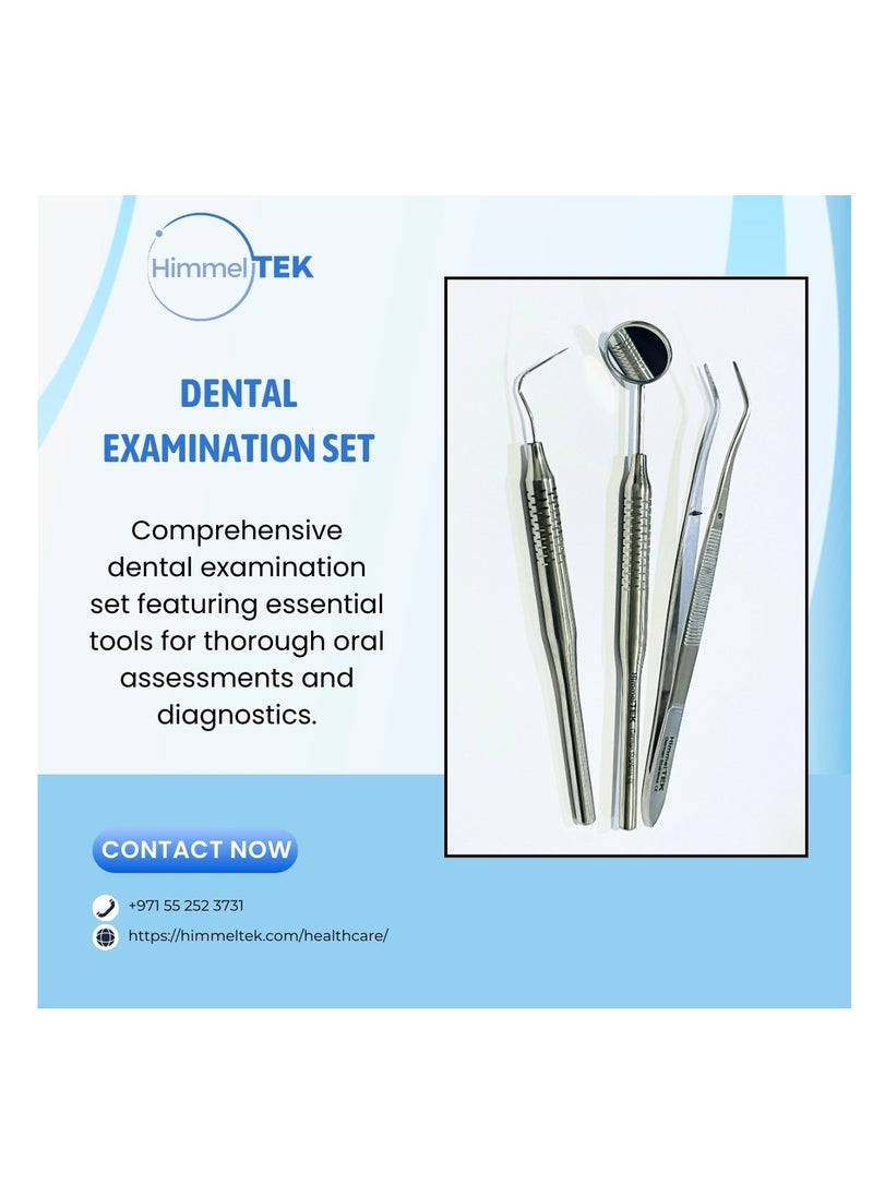 Himmel Tek - Dentech Premium 3-Piece Dental Kit – Stainless Steel Scaler, Mirror, Tweezers for Oral Hygiene – Silver - Image 1
