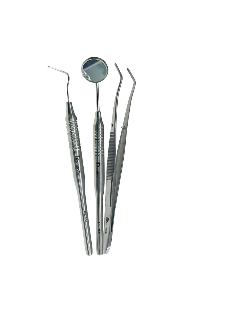 Himmel Tek - Dentech Premium 3-Piece Dental Kit – Stainless Steel Scaler, Mirror, Tweezers for Oral Hygiene – Silver - Image 1