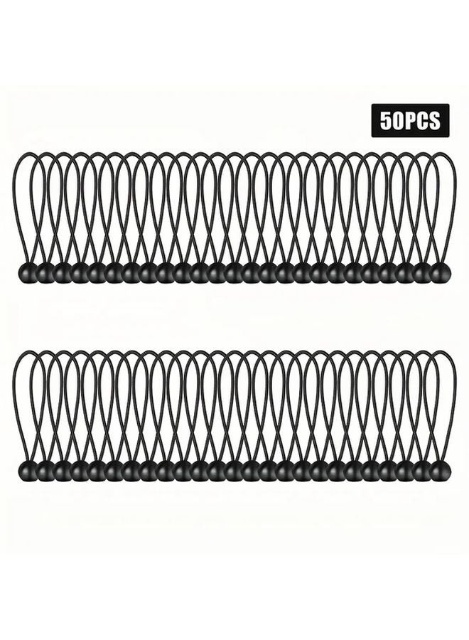 50pcs 8in Black Heavy Duty Latex Ball Bungee Cords Elastic Straps Outdoor Camping - Image 1