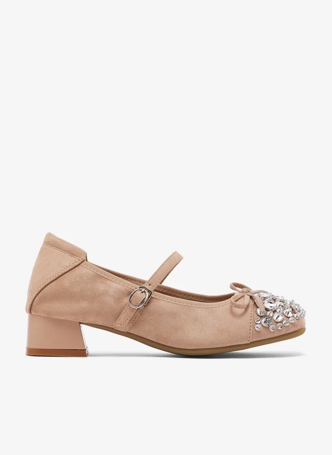 Ella Limited Edition Rhinestone Detail Embellished Ballet Mid Heel With Strap