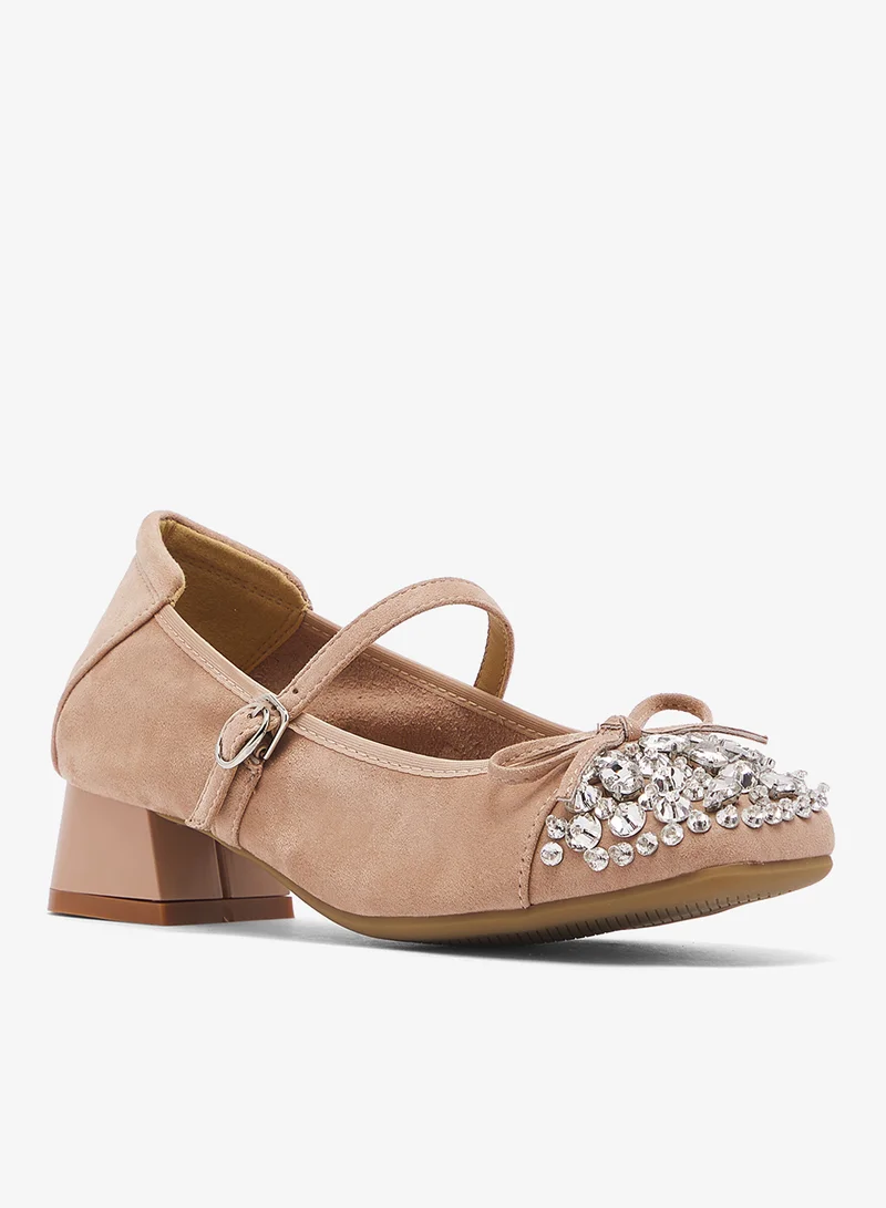 Ella Limited Edition Rhinestone Detail Embellished Ballet Mid Heel With Strap