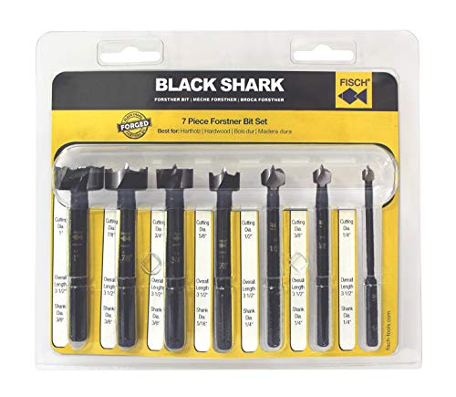 Fisch Black Shark Forstner Drill Bit, Premium Forged Steel Bit for Woodworking, Precision Wave Design, No-Slip Shank, Made in Austria (7 Pcs. Set Inc.(1/4" to 1") in Blister Pack) - Image 1