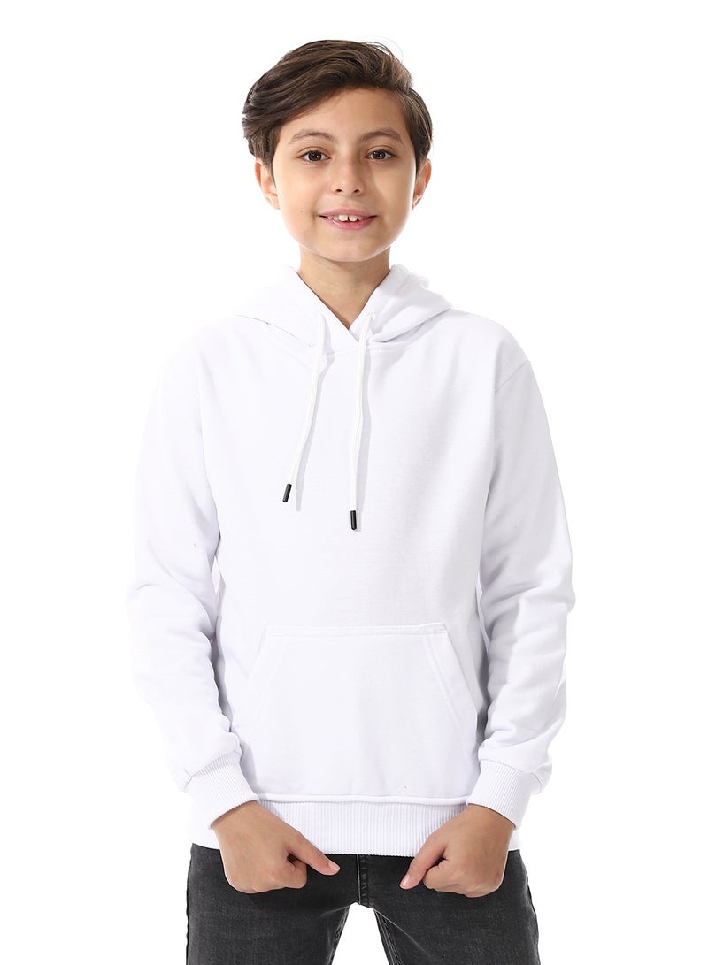 Andora Kangaroo Pockets Fleeced Boys Hoodie_ White - Image 1