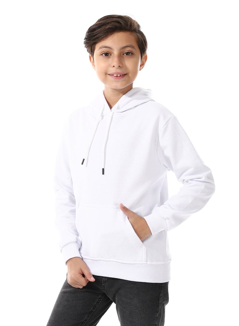 Andora Kangaroo Pockets Fleeced Boys Hoodie_ White - Image 2