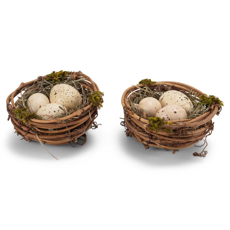 RAZ Imports RAZ Imports Faux Birds Nests with Speckled Eggs Decorative Easter Accent Spring Decoration Box Set of 2 Brown Green Tan Yellow Beige 3Diax2H