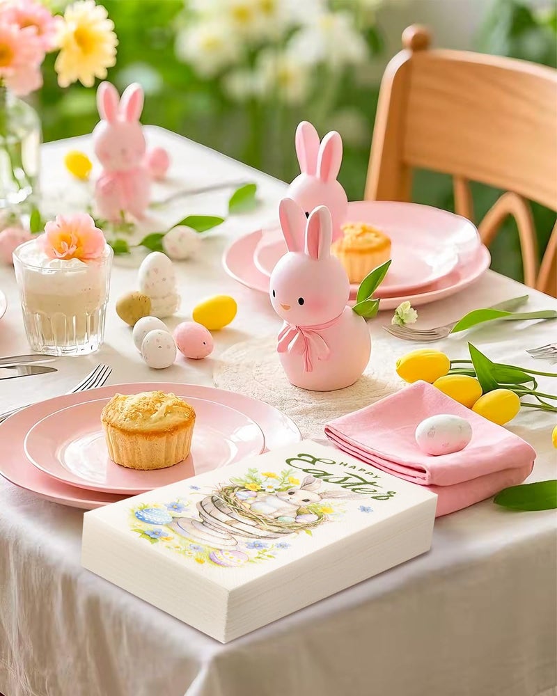 Yoshiky 50 Sheet Happy Easter Napkins Bunny Flower Easter Eggs Disposable Decorative Hand Spring Paper Napkin for Decoupage Kitchen Party Supplies Table Decor, 15.7 x 13 Inch - Image 4
