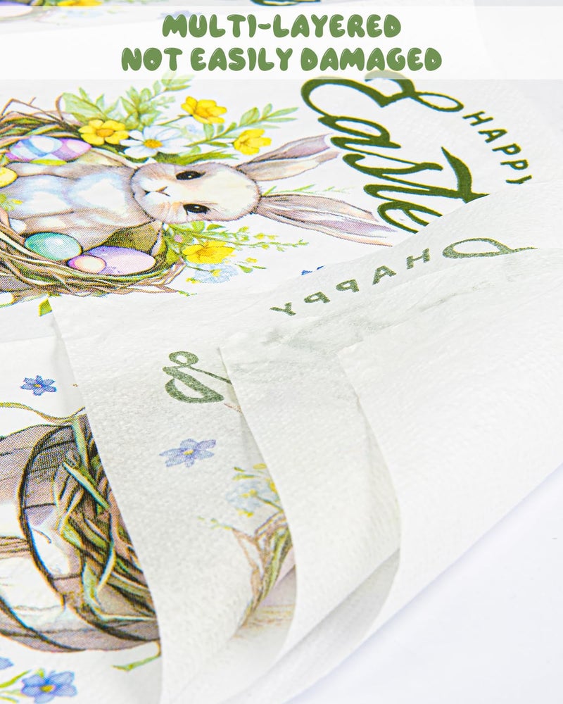 Yoshiky 50 Sheet Happy Easter Napkins Bunny Flower Easter Eggs Disposable Decorative Hand Spring Paper Napkin for Decoupage Kitchen Party Supplies Table Decor, 15.7 x 13 Inch - Image 5