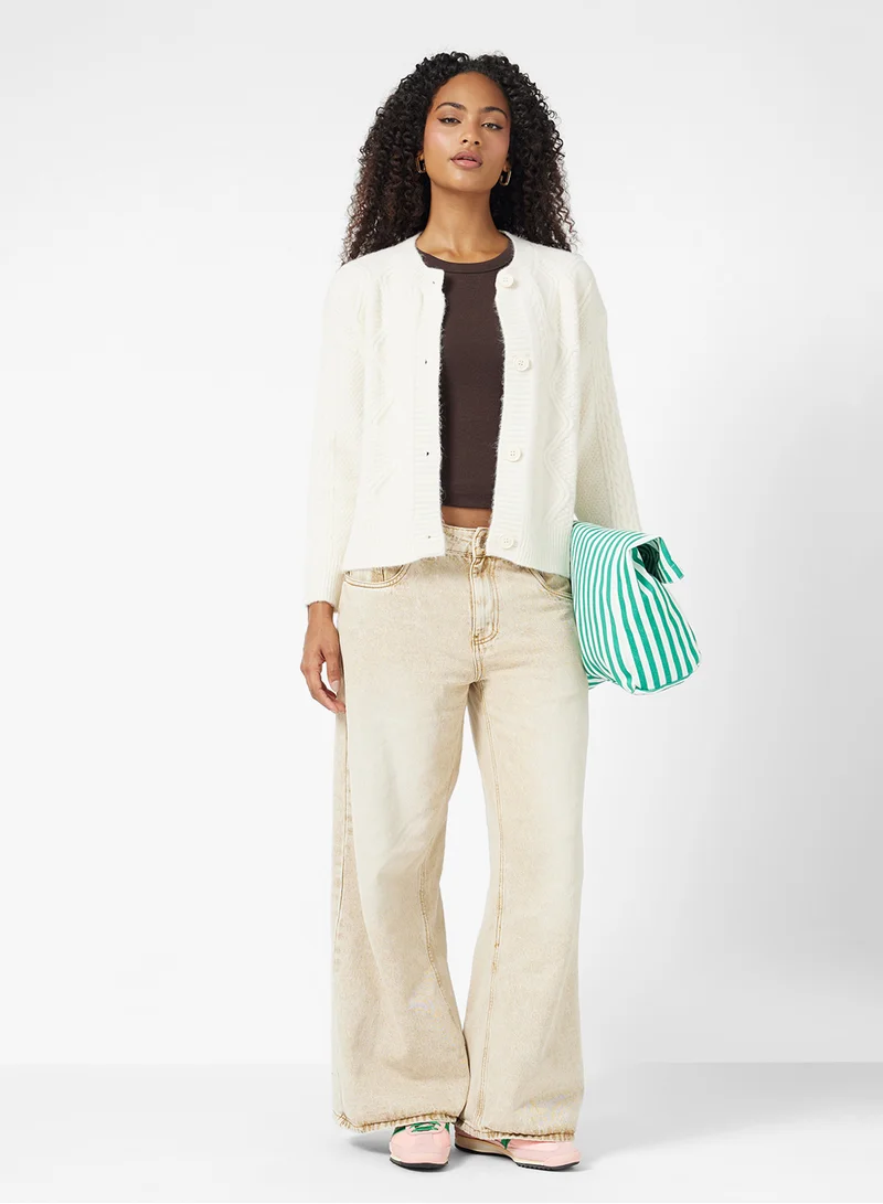 جينجر Chunky Knit Button Up Cardigan