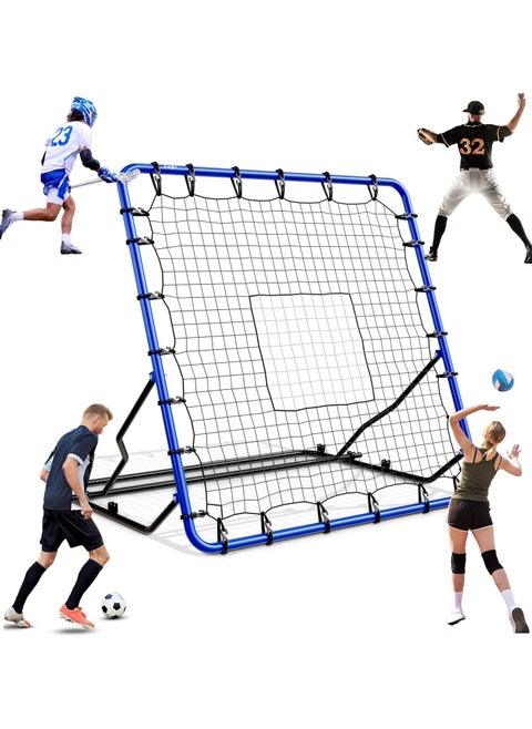 Volleyball Rebounder Net - Adjustable Volleyball Equipment, Soccer Nets, Baseball Rebounders Nets & Lacrosse Practice Net w Robust Steel Frame & PE Netting - Easy Setup Bounce Back Training Aids