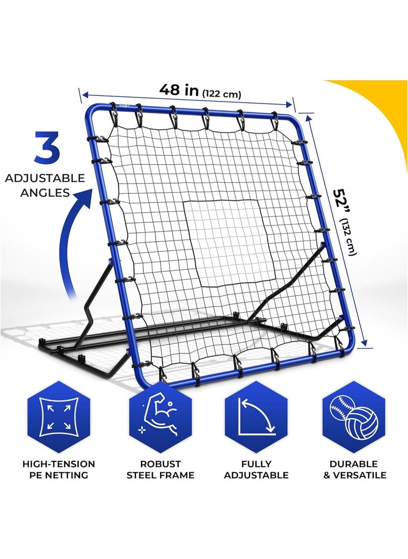 Volleyball Rebounder Net - Adjustable Volleyball Equipment, Soccer Nets, Baseball Rebounders Nets & Lacrosse Practice Net w Robust Steel Frame & PE Netting - Easy Setup Bounce Back Training Aids