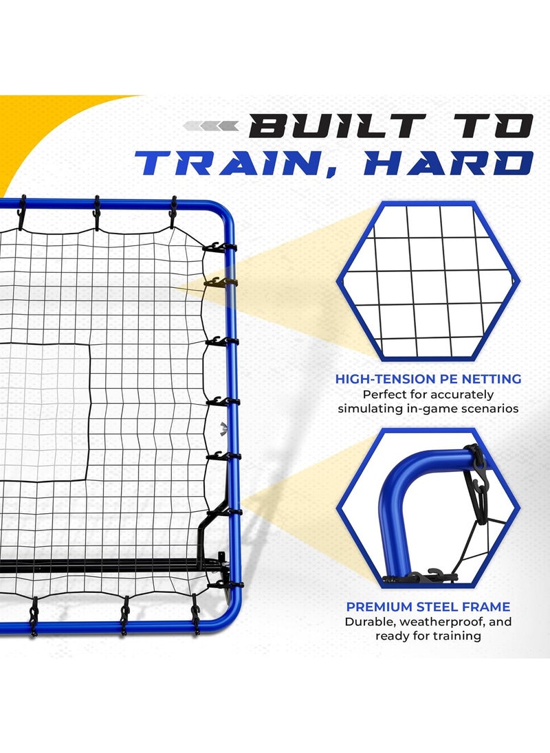 Volleyball Rebounder Net - Adjustable Volleyball Equipment, Soccer Nets, Baseball Rebounders Nets & Lacrosse Practice Net w Robust Steel Frame & PE Netting - Easy Setup Bounce Back Training Aids