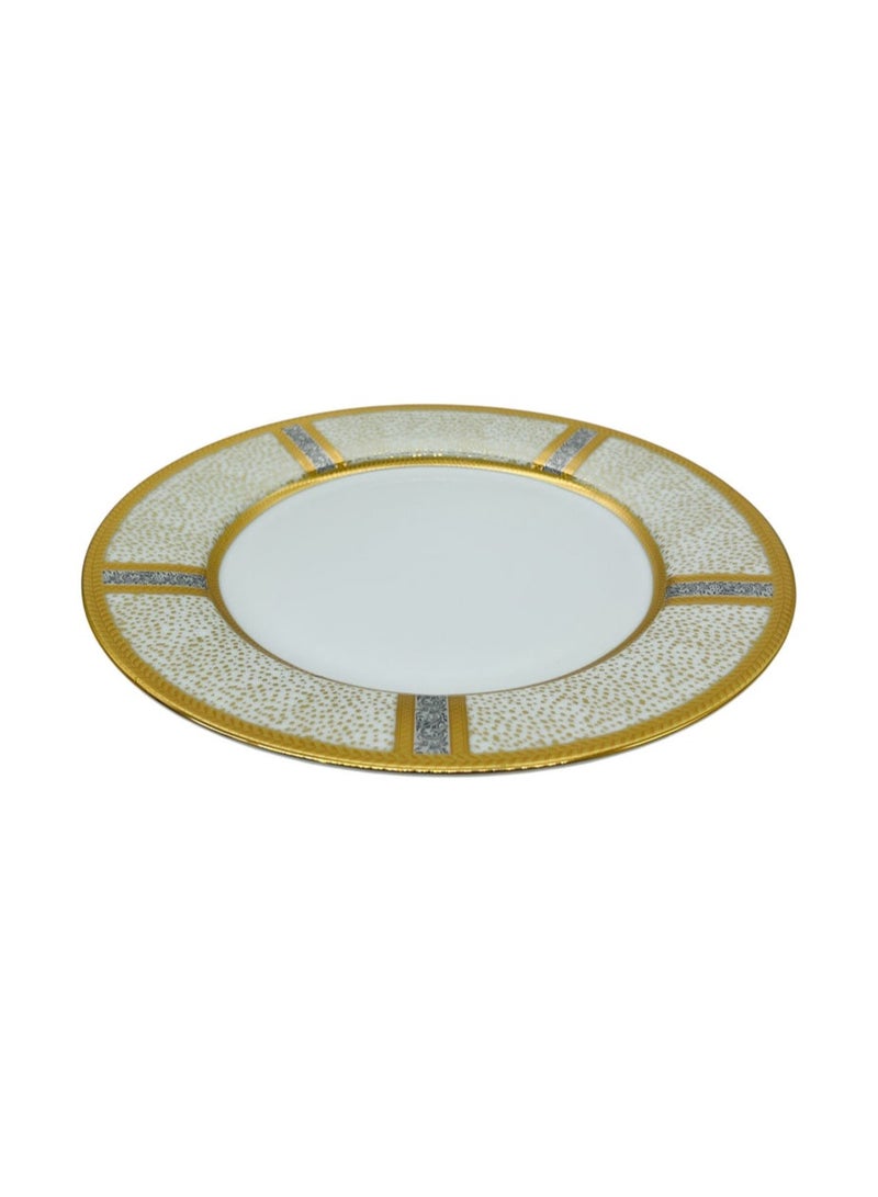 Veronese Ceramic Serving Plate 10.75", Italian Design, White-Gold and Silver Designs - Image 1