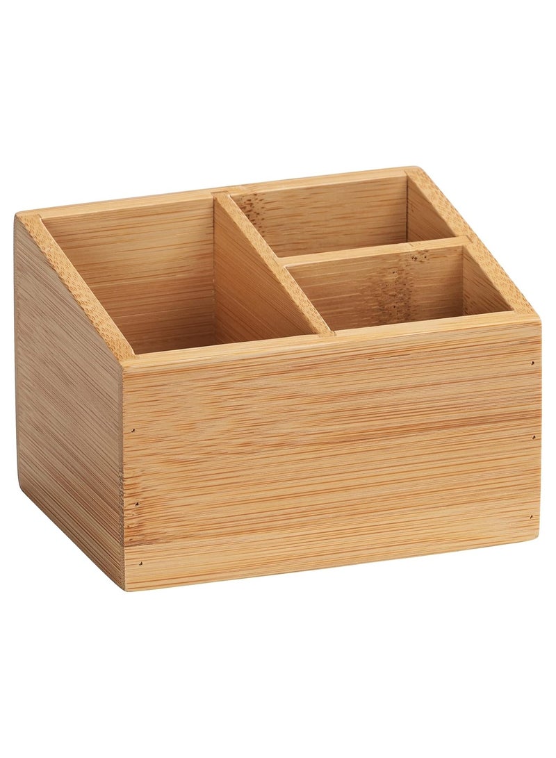 Natural Beech Wood Organiser Box with 3 Compartments - Storage Box, Bathroom Basket, Natural Beech Wood, brown, 12 x 8 x 9 cm  - Image 1