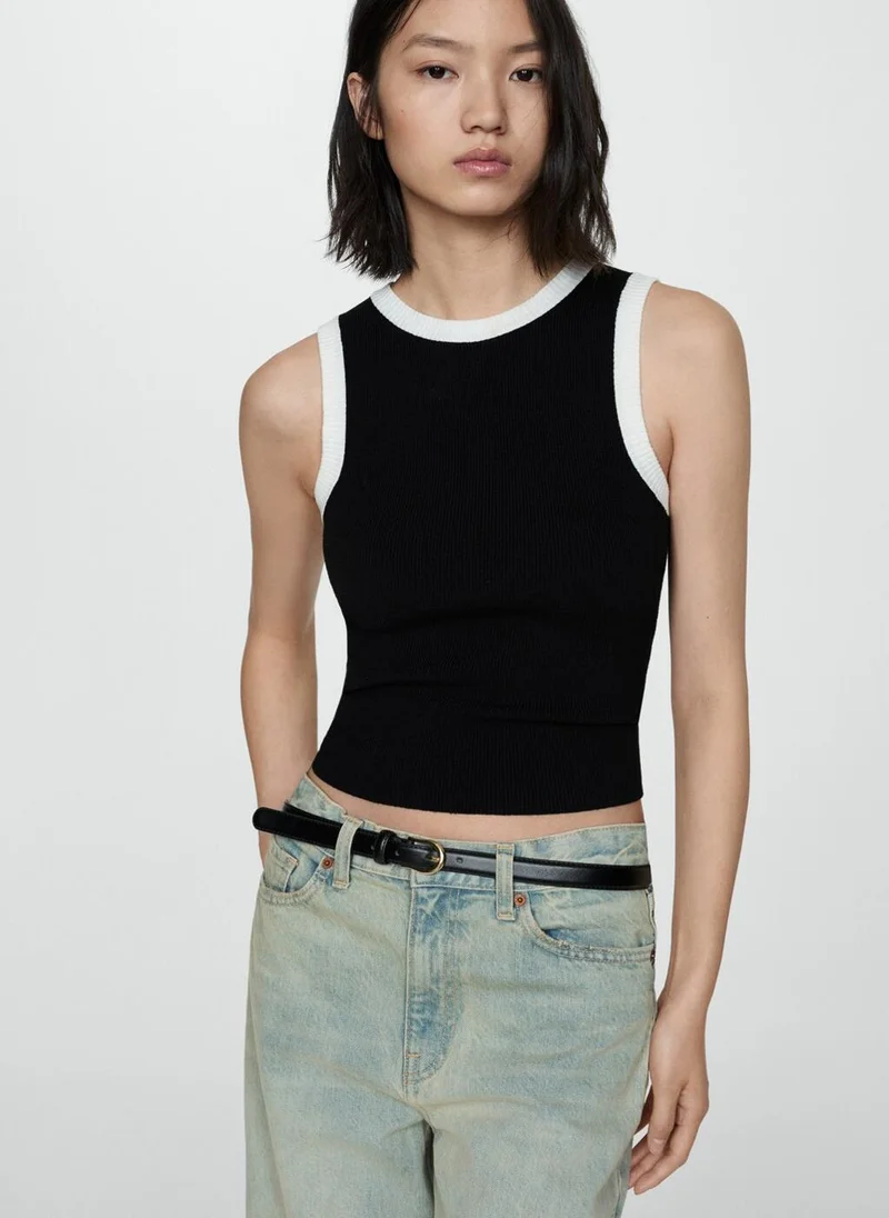 MANGO Knitted top with contrasting piping