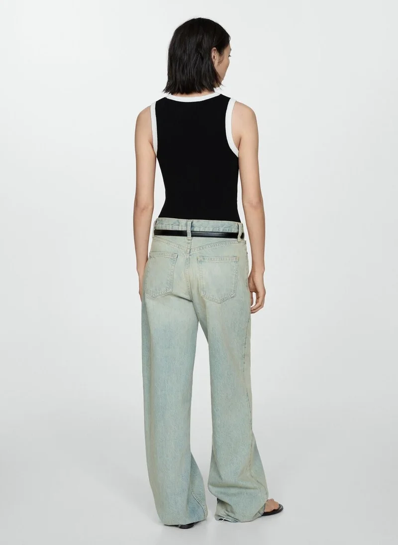 مانجو بلوزة محبوكة بحواف متباينة