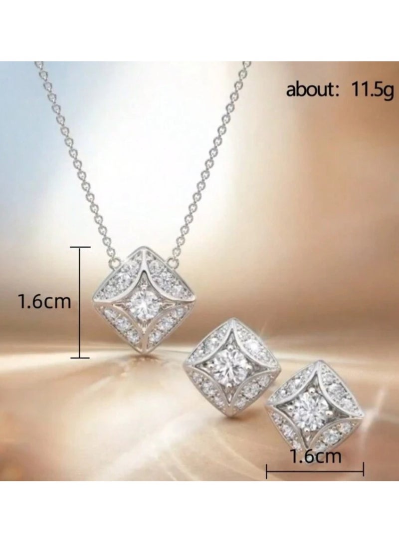 Luxury Silver Plated Necklace u0026 Earrings Jewellery Set For Women  - Image 3