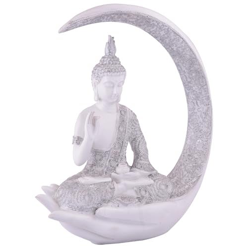 zart Samadhi Buddha Sitting On Chand for Home Decor (White), 10 cm , 8 cm - Image 4