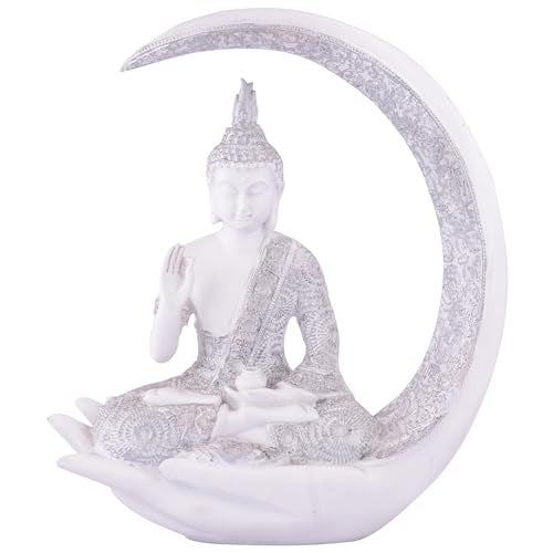 zart Samadhi Buddha Sitting On Chand for Home Decor (White), 10 cm , 8 cm - Image 3
