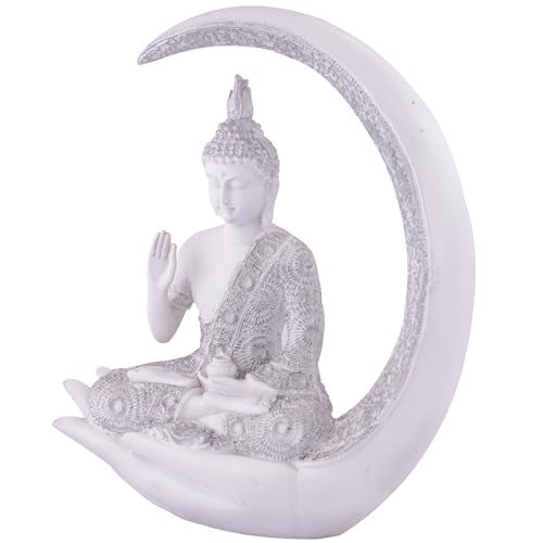 zart Samadhi Buddha Sitting On Chand for Home Decor (White), 10 cm , 8 cm - Image 5