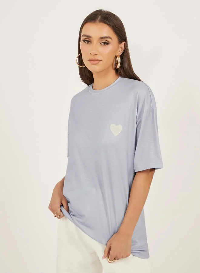 Styli Graphic Print Round Neck Oversized T-Shirt