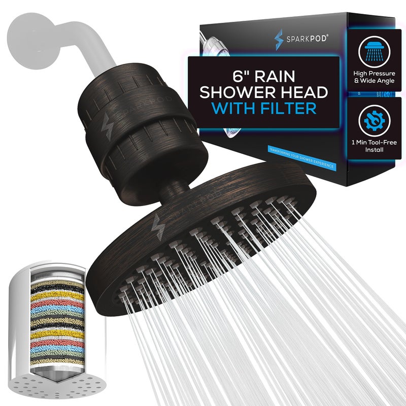 SparkPod Luxury Filtered Shower Head Set 23 Stage Shower Filter Reduces Chlorine and Heavy Metals High Pressure Showerhead Filter 6 Round Vintage OilRubbed Bronze - Image 2