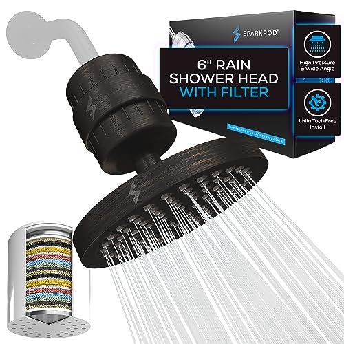 SparkPod Luxury Filtered Shower Head Set 23 Stage Shower Filter Reduces Chlorine and Heavy Metals High Pressure Showerhead Filter 6 Round Vintage OilRubbed Bronze - Image 1