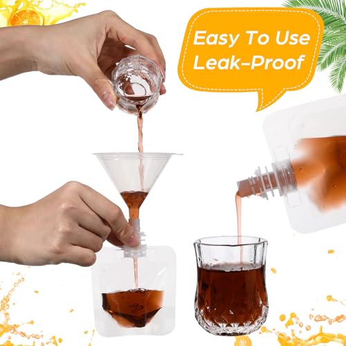 Seeloowy 100 Pcs Plastic Pouches Bulk Clear Juice Bags Squeeze Pouches Plastic Leak Proof Bags with Funnel for Party Favors (1 oz) - Image 3