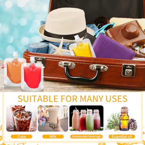 Seeloowy 100 Pcs Plastic Pouches Bulk Clear Juice Bags Squeeze Pouches Plastic Leak Proof Bags with Funnel for Party Favors (1 oz) - Image 4