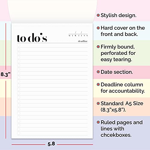 HADIGU To Do List Notepad A5 Size (8.3"X5.8") Daily To Do List Planner, Productivity Planner, Stylish Design, Quality Thick Paper, Hardcover, Undated, Ruled Pages, Checkboxes, Deadline Column, Date Section. - Image 5