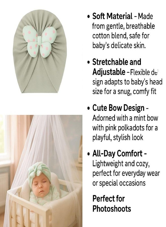 FAMWRAPZ Baby Butterfly Turban Bow Cap - Soft Knotted Beanie Cap Headwrap for Infants, Toddlers & Kids (0-3 Years) Green - Image 5