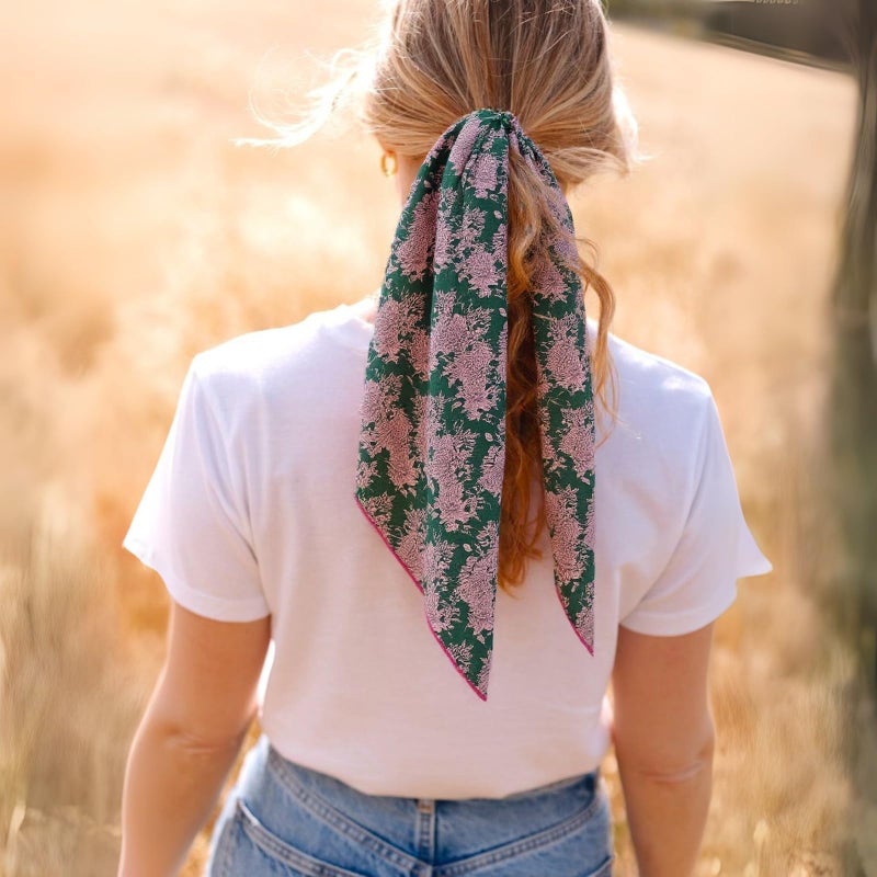 THENEXTLOVE Soft Cotton Viscose Bandana 22''x22'' for Women and Men Multi-purpose Headband Hair Scarf Handkerchief as Gifts(A2-Green and Pink) - Image 4