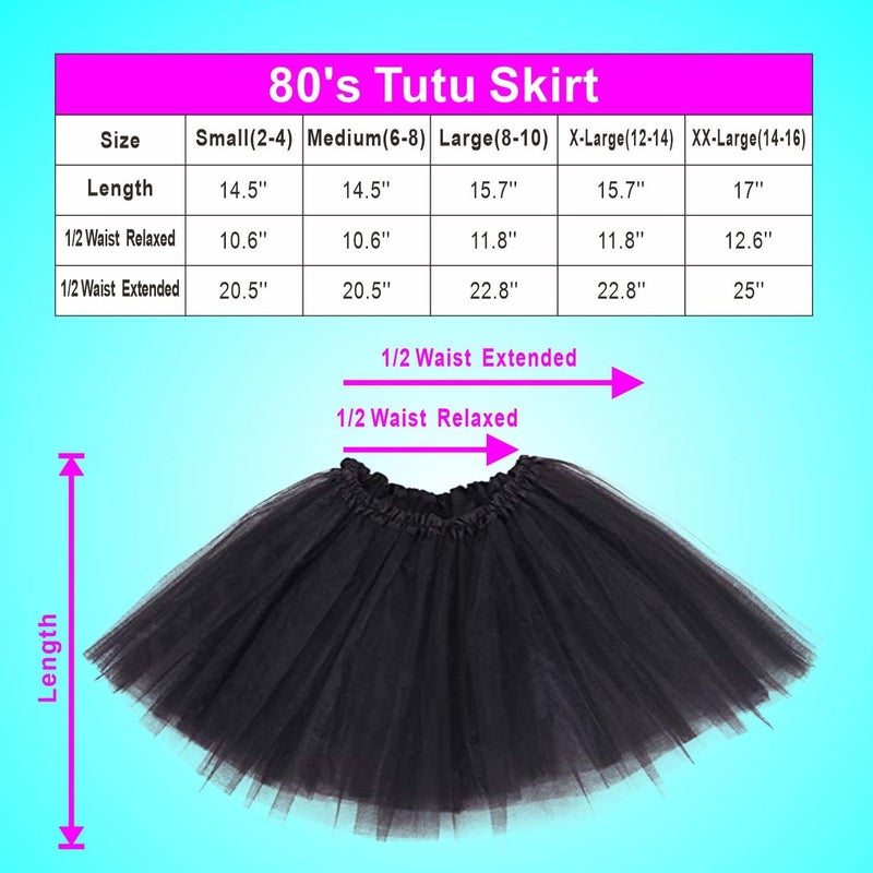 Leadtex Women's 80's Costumes with Accessories Set Black Tutu Skirt Earrings Necklace Bracelets Fishnet Gloves Legwarmers Headband Small(2-4) - Image 4