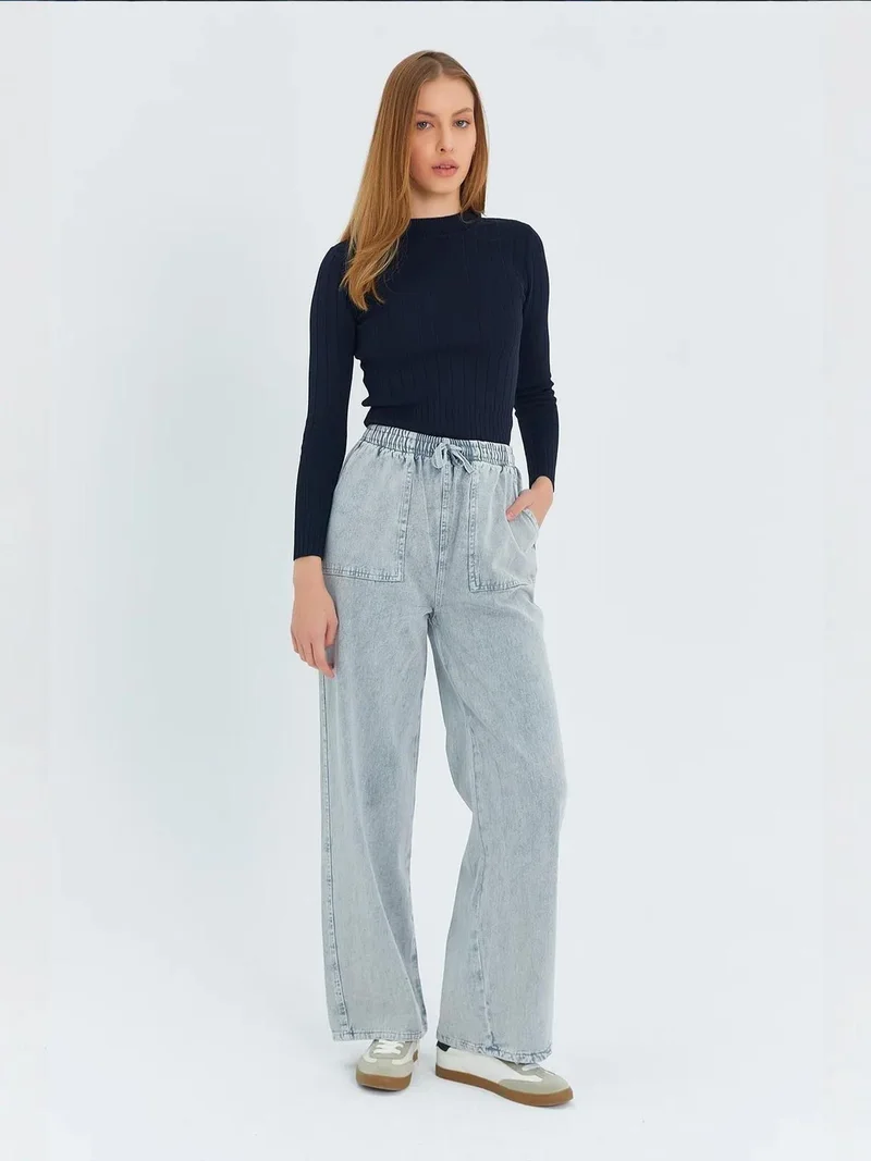 MixRay Mixray Elastic Waist Straight Leg Cotton Pants
