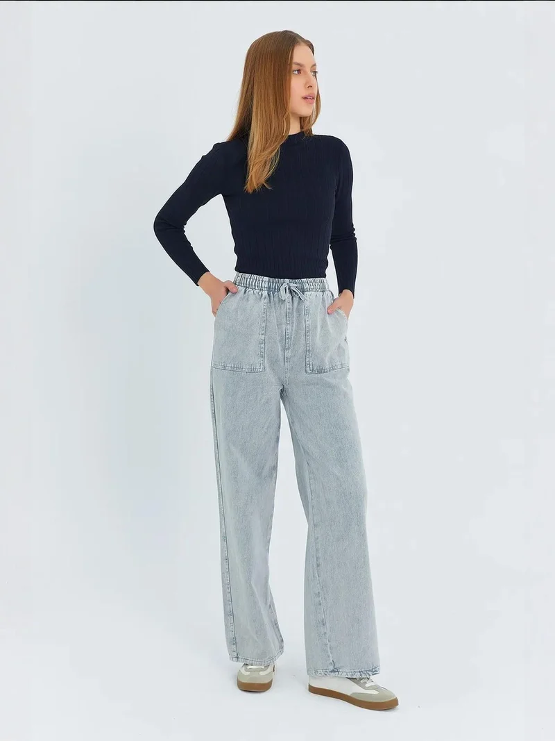 MixRay Mixray Elastic Waist Straight Leg Cotton Pants