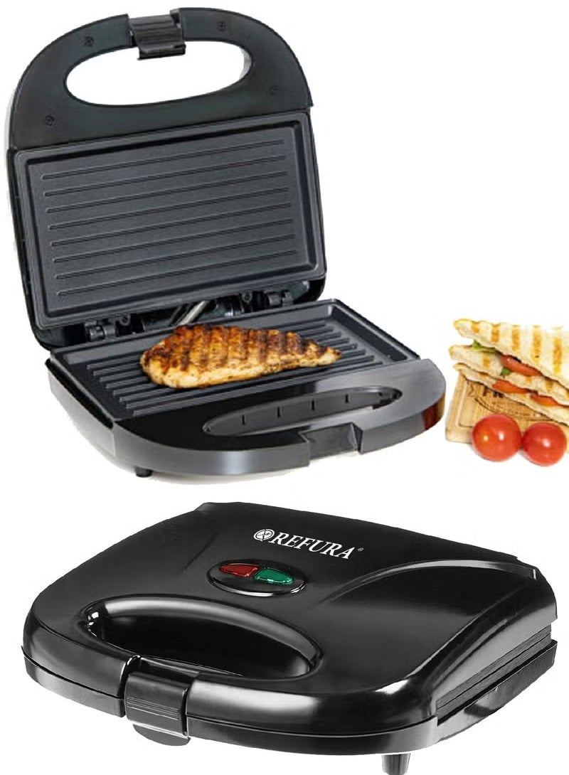 REFURA "RE-910 750W 2-Slice Sandwich & Panini Maker – Non-Stick Plates, Handle Lock, Overheat Protection, Indicator Light – Compact Grill Machine" - Image 1