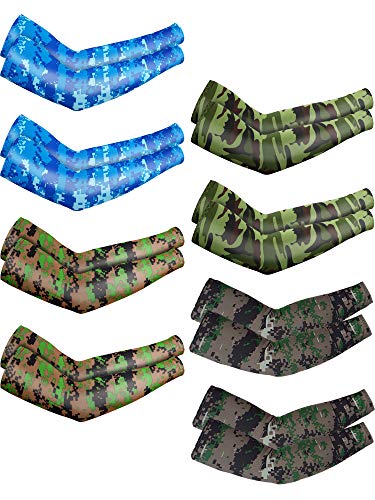 Mudder 8 Pairs Arm Sleeves UV Sun Protection for Men Women Cooling Tattoo Cover Up Sleeves(Light Color,Average Size) - Image 1