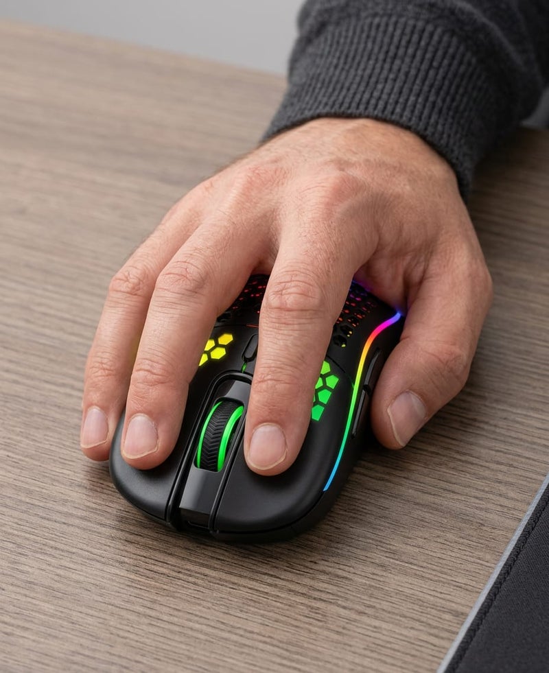 أر8 ماوس ألعاب بصري R8 1619A بتصميم مريح وإضاءة RGB رائعة 6 أنماط، ماوس سلكي احترافي للألعاب والعمل، تصميم مريح لليد ويناسب أنظمة ويندوز وماك، أسود اللون - Image 4