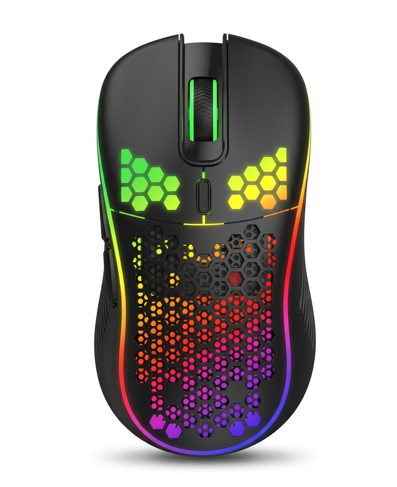 أر8 ماوس ألعاب بصري R8 1619A بتصميم مريح وإضاءة RGB رائعة 6 أنماط، ماوس سلكي احترافي للألعاب والعمل، تصميم مريح لليد ويناسب أنظمة ويندوز وماك، أسود اللون - Image 1