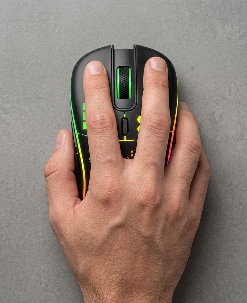 أر8 ماوس ألعاب بصري R8 1619A بتصميم مريح وإضاءة RGB رائعة 6 أنماط، ماوس سلكي احترافي للألعاب والعمل، تصميم مريح لليد ويناسب أنظمة ويندوز وماك، أسود اللون - Image 2